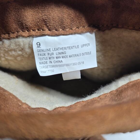 Mossimo Fringe Moccasin Boots Women’s Size 9 Brown Faux Fur Lined Mid Calf - Picture 8 of 8